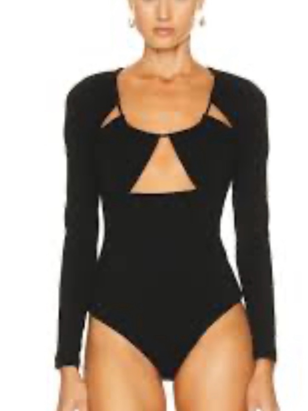 Jonathan Simkhai Black Long-Sleeve Cutout One-Piece Swimsuit